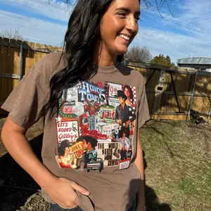 Retro Urban Cowboy Western Collage Tshirt - Unisex Comfort Casual T-Shirt in Brown with Graphic Design - Streetwear, Summer, Crewneck