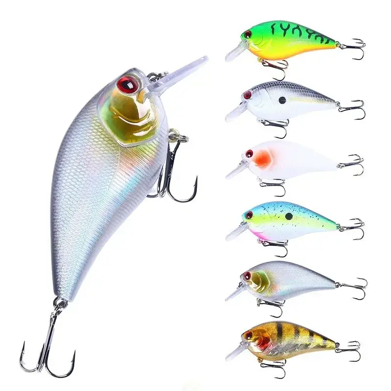 6 Pack Diving Crankbait Fishing Lures Set, Floating Hard Artificial Minnow Swimbaits with Built-in Rattle, Weedless Shallow Diving Crank Baits for Freshwater Lakes Rivers, Ideal for Trout Largemouth Bass Walleye Carp Perch