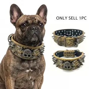 Stylish Pet Collar with Rivets Design, Durable Leather Dog Accessory for Medium Large Breeds, Halloween Themed Gift for Pets