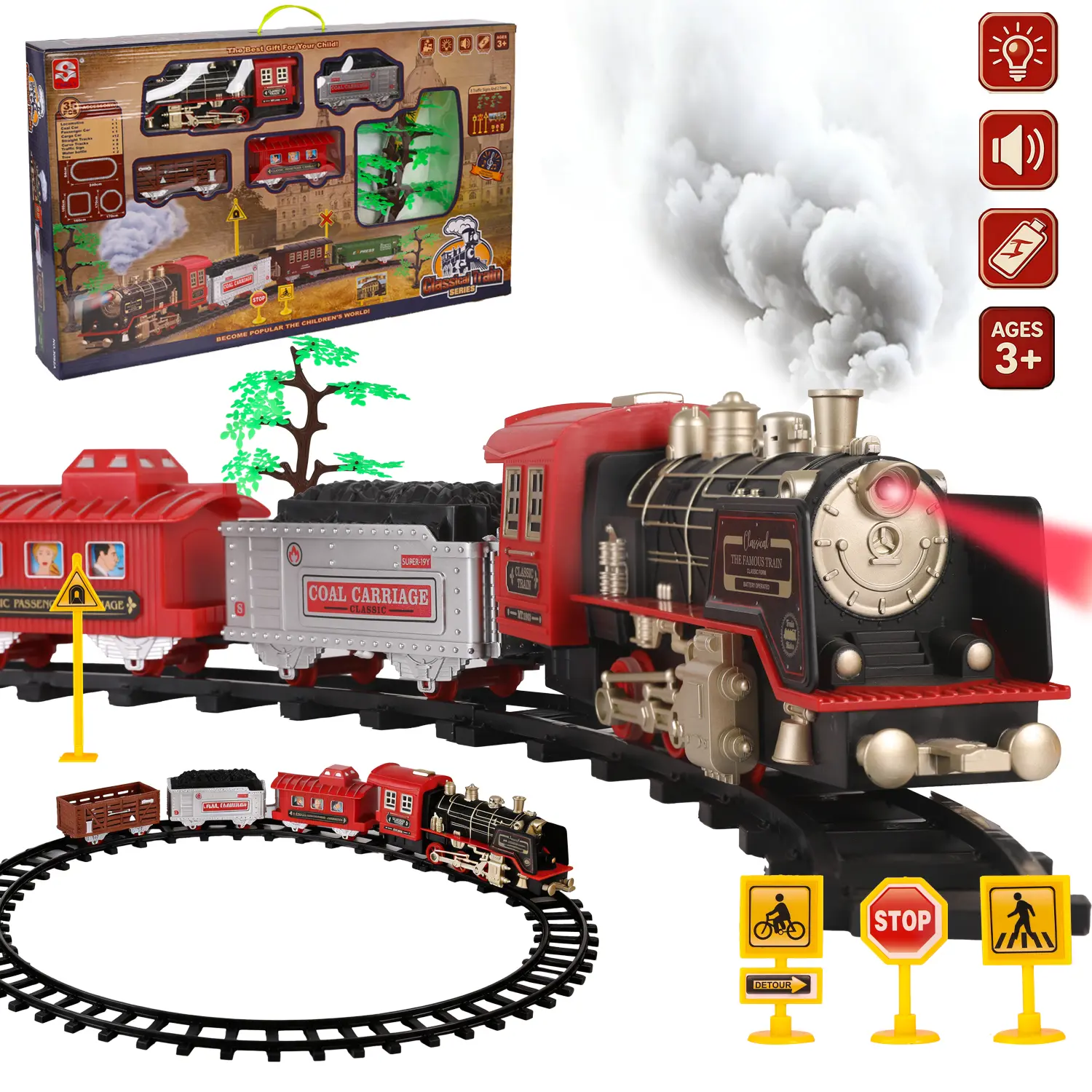 Electric Retro Model Toy Train - Simulated 29-Inch Round Track, Authentic Sounds, Transportation Decoration, Requires AA Batteries for Kids
