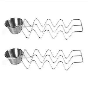 2-Piece Stainless Steel Taco Rack with Sauce Cup, Food-Grade Metal, Ideal for Family Gatherings, Outdoor Parties, Camping Activities