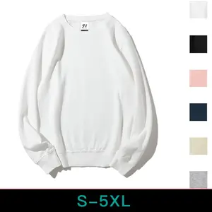 Men's Unisex Blank Long Sleeve Round Neck Crewneck Sweatshirt Tops - S-5XL Sizes, Casual Loose-Fit Streetwear, Soft Smooth Cotton-Polyester Yarn Fabric Garment Pullover for Custom Design
