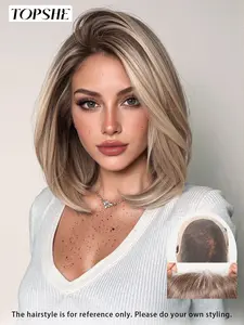 Topshe 13*6 Lace Front Wig, HD Lace Frontal, Short Straight Bob Hair, Highlight Bob Wig, Natural Hairline, High-Temperature Resistance, Lightweight and Comfortable
