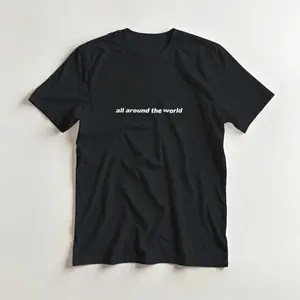 All Around the World Heavyweight Unisex Crewneck T-shirt Gildan 5000 Black Fitted Short Sleeve Casual Summer Medium Length