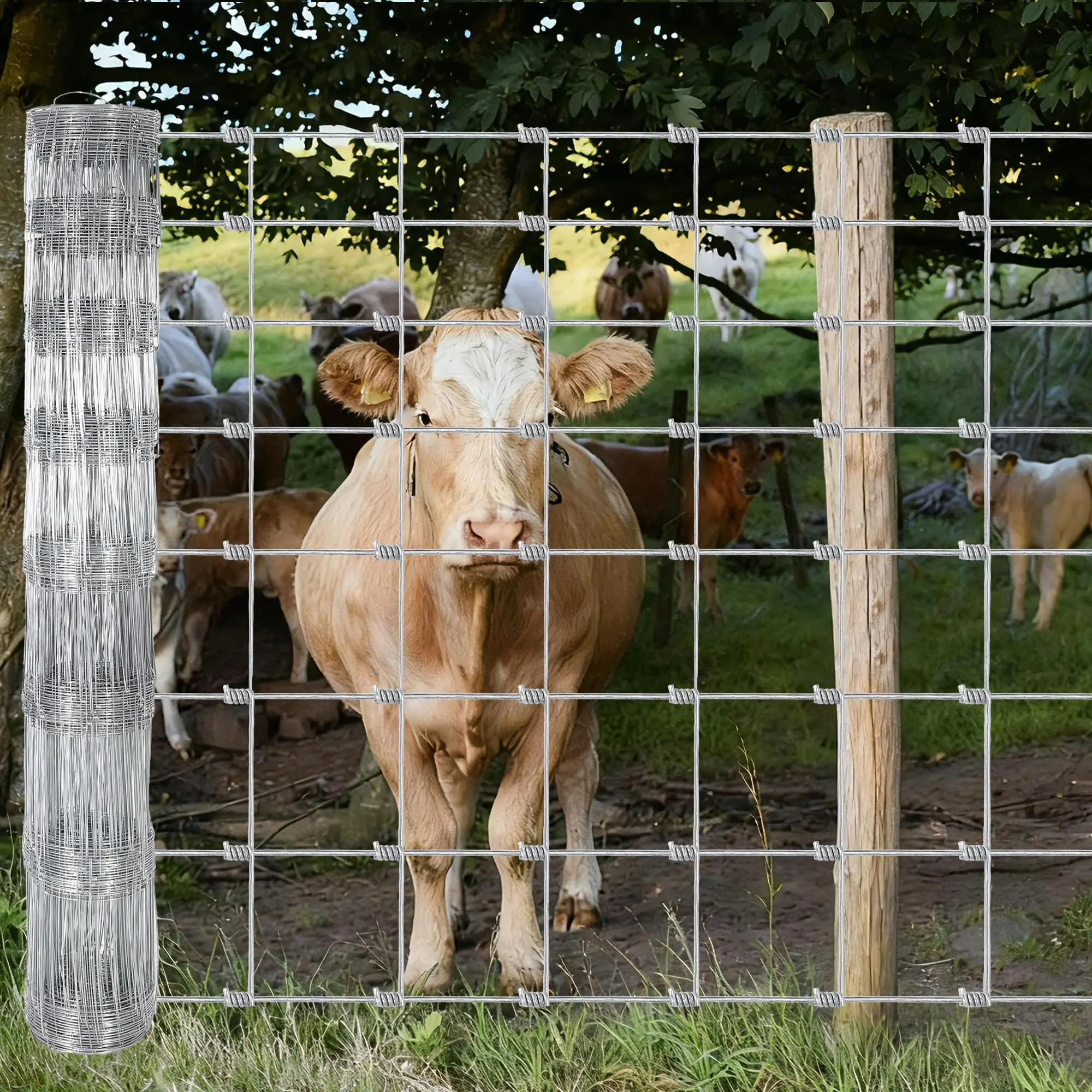 6ftx100ft/4ft x 328ft  Heavy Duty Livestock Fence - Professional Metal Wire Fencing for Farmyard & Livestock with Zinc-Coated Metal Mesh, Robust Construction, Cattle, Goats & Deer Security