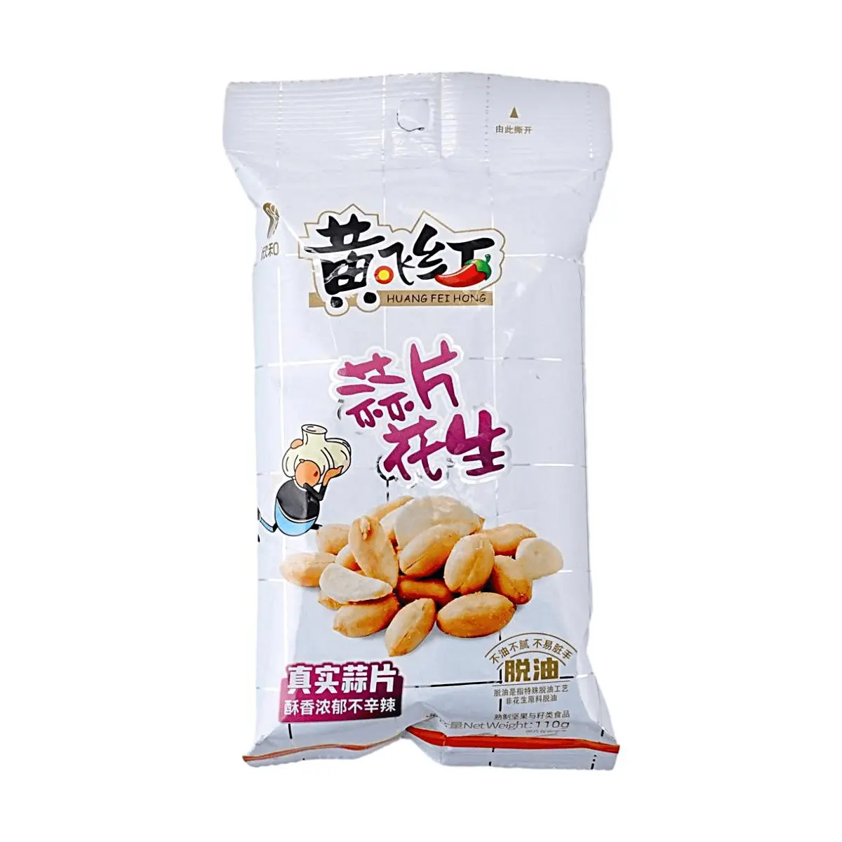 HUANGFEIHONG Garlic Sliced Peanut Snacks - Crispy Savory Snack for Beer & Wine, 110g