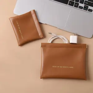 Portable Mini Storage Bag, 2 Counts/set PU Leather Automatic Closing Data Cable Headphone Storage Bag, Portable Mini Storage Bag for Home Office, Organiser, Headphones Accessories Charging