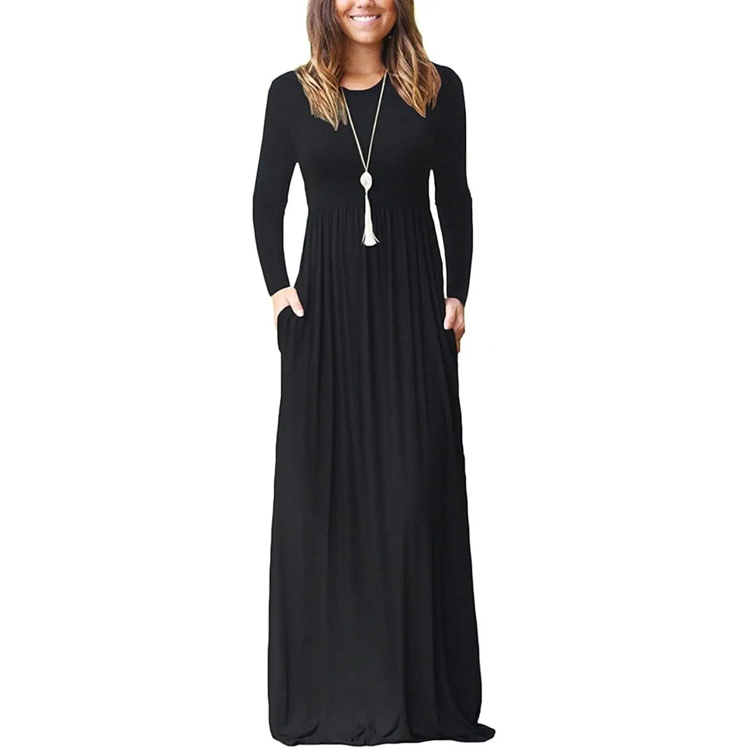 knee length dresses for ladies Womens Casual Sleeveless Plus Size Loose Plain Long Maxi Dress with Po main image 0