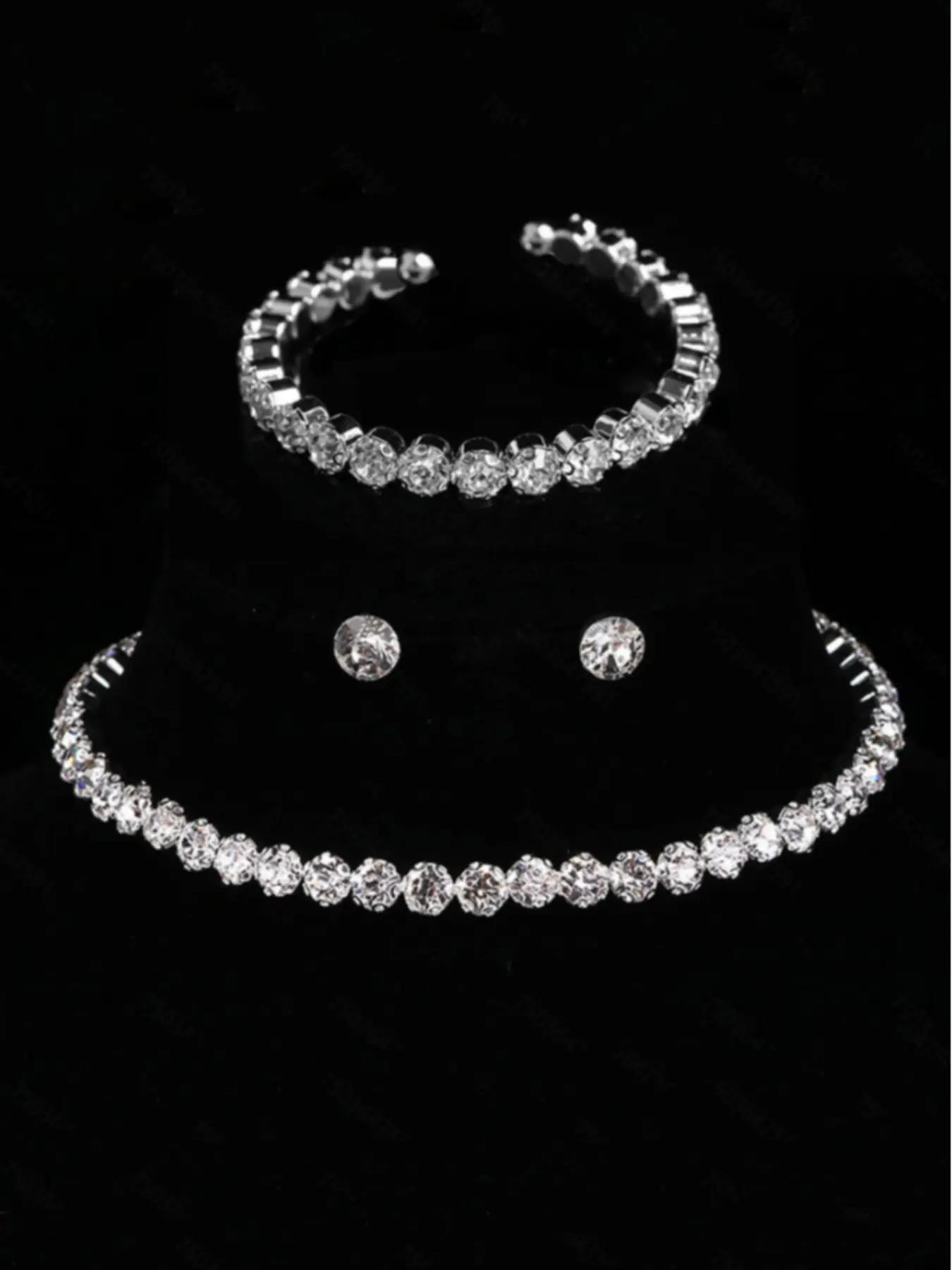 Sparkling Chunky Fashionable Jewelry Set, Imitation Diamond Accessories, Tennis Necklace & Bracelet, Button Chain & Earrings, Elegant Fashion Gift, Glamour Set, Matching Jewelry Set