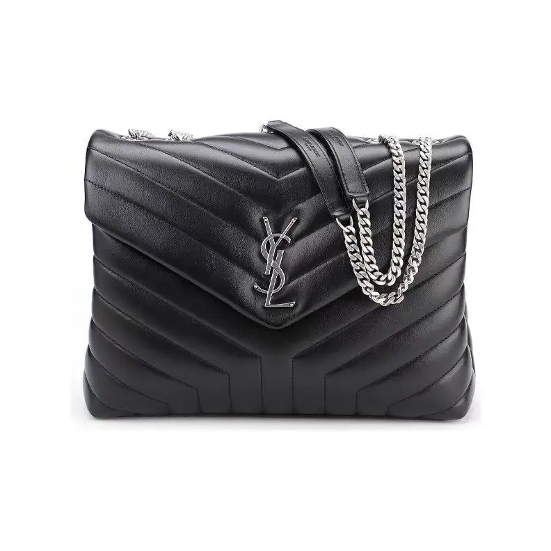 Pre-owned Yves Saint Laurent calfskin Crossbody Bags Saint Laurent Loulou Black Quilted Calf Leather Chain Shoulder Crossbody Bag Silver Logo Hardware For Women