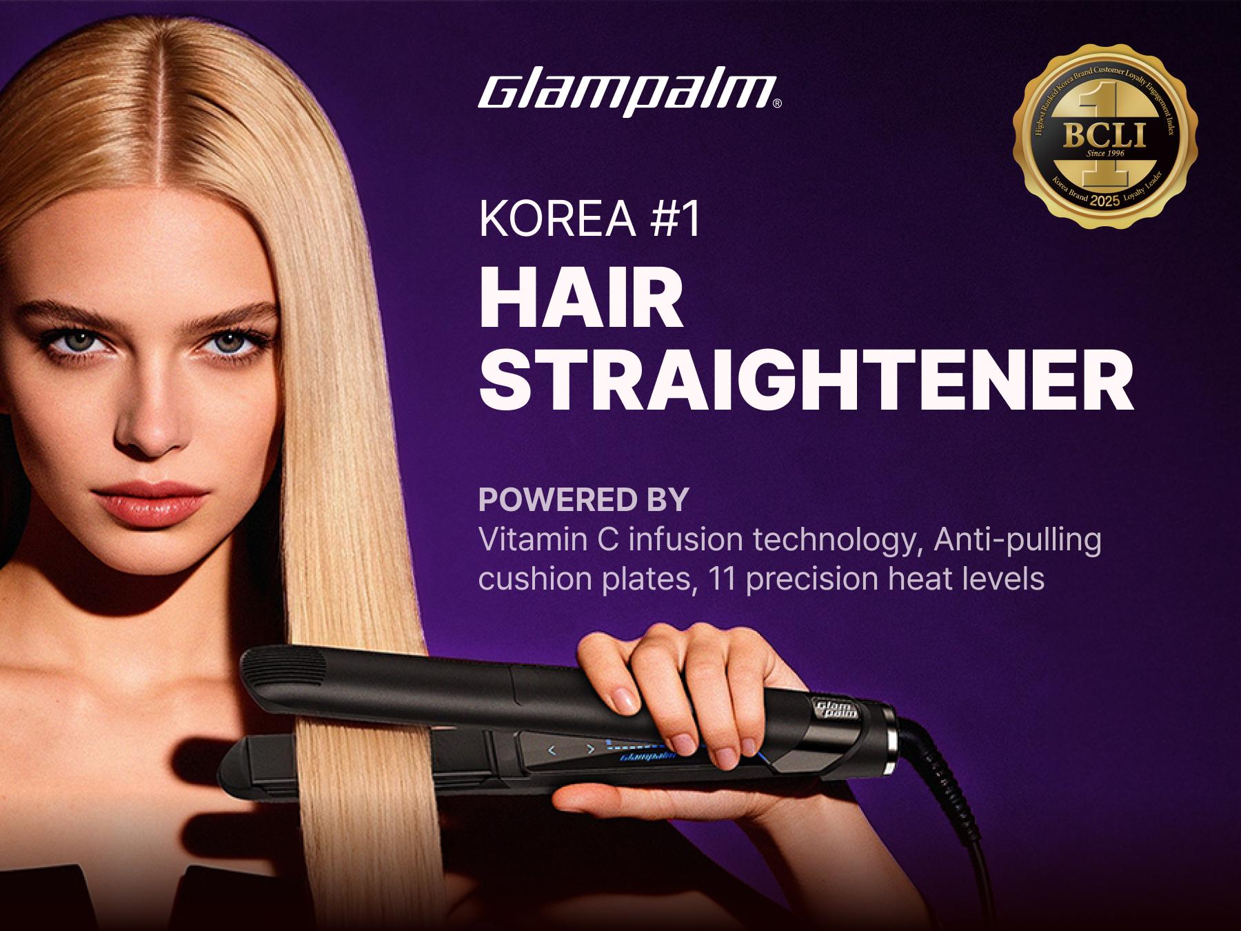 GLAMPALM GlamMuse 1" Hair Straightener - All-Ceramic Flat Iron Infused with Vita-C, Salon Results with Less Heat Damage, Trusted by K-Pop Hair Stylists, Dual Voltage Hair Straightener, Silk Press (GP201T Purple)