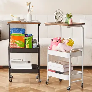 1pc Multifunctional Storage Rack, Movable Storage Rack With Table, Metal Multi-layer Small Cart, Kitchen Bathroom Bedroom Living Room Office Dorm Accessories, Home Storage And Organization