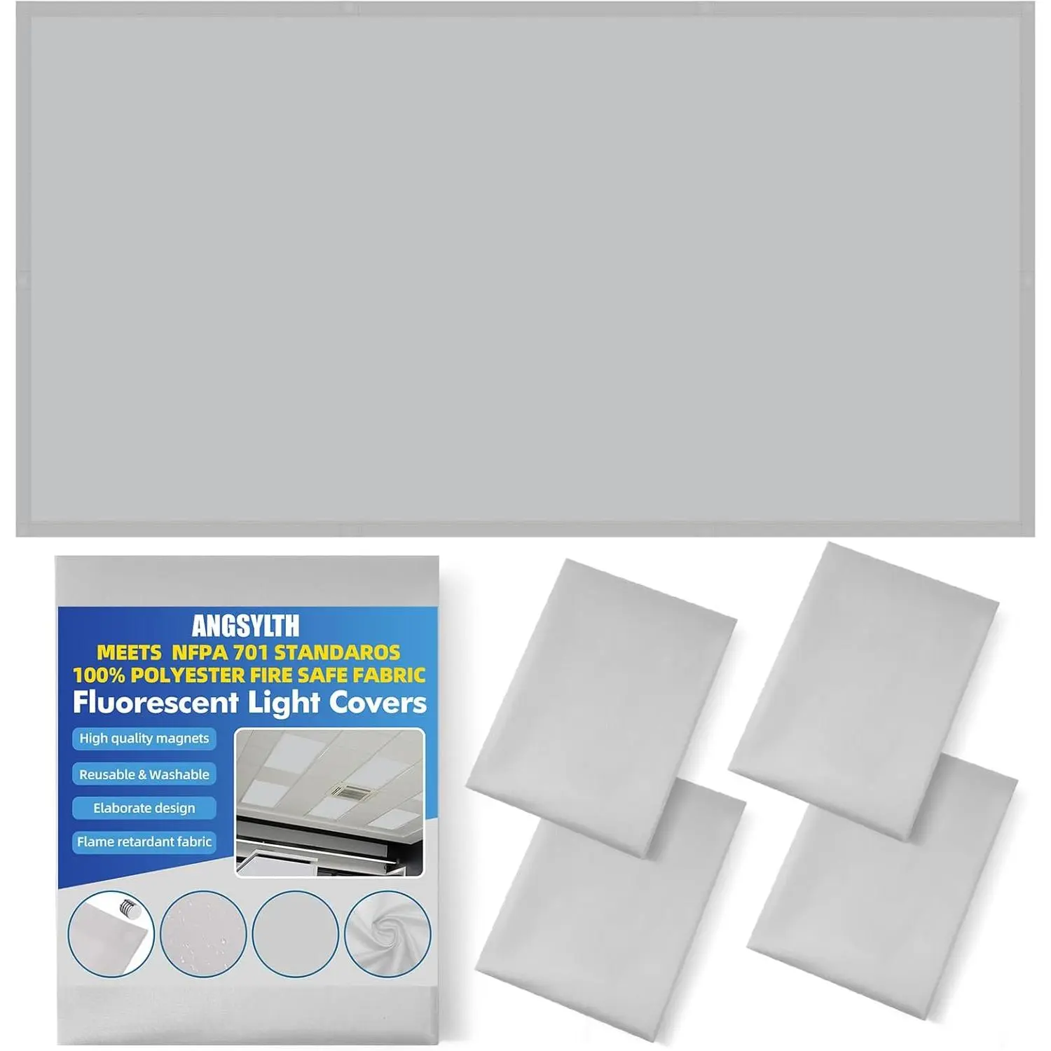 4 Pcs Fluorescent Light Covers with Flame Retardant Certificate - 4 x 2 Feet 40 Magnetic Covers for Classroom Office Ceiling Lights Filters (Light Gray)