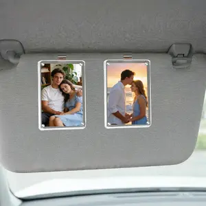 Magnetic Car Sun Visor Photo Clip Set, Acrylic Picture Holder for Dashboard and Visor, Vertical and Horizontal Display for Wallet Size Photos, Family Pet Memories, Easy Snap Design