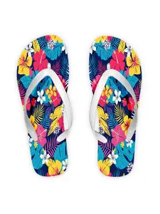2026 Summer New Women'S Flip Flops, Open Toe, Flat Heel, Tropical Floral Navy Design, Multiple Colors & Sizes, Dry Clean, Ideal for Mother'S Day, Easter, Holiday Gifting, Lively Summery Style, Women Shoes