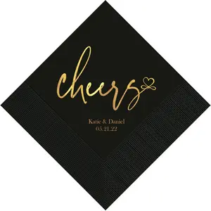 Cheers to Love Contemporary Wedding Engagement Cocktail Napkins Custom Printed for Bar, Cake Table, and Bridal Parties