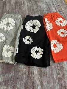 2026 Y2K Harajuku Style Oversized Hoodie & Floral Bubble Print Shorts Set Unisex Street Hip-Hop Retro Outfit with Cotton Tee & Kapok Foam Print Cotton Wreath Sweatpants