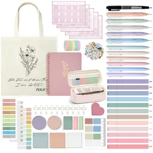 110 Pcs Bible Study Supplies Journaling Kit with Canvas Tote Bag Pen Case Notebook Highlighters Pens Sticky Note Tabs Page Markers Scripture Stickers Tape for Women Christian Study Gift