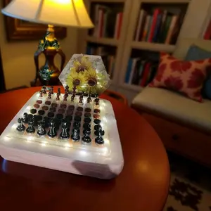 Custom L.E.D Chess Board with Checker Pieces - Illuminated Game Table for Chess Enthusiasts