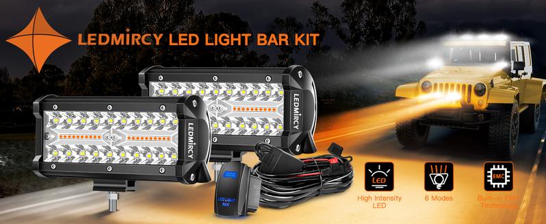 LEDMIRCY 7-Inch LED Light Bar – 6 Modes, Waterproof Multi-Mode LED Light Bar, White & Amber Strobe Lights, Off-Road, Fog Lights for Trucks, Boats, ATVs, Jeeps, SUVs LEDMIRCY 7-Inch LED Light Bar – 6 Modes, Waterproof Multi-Mode LED Light Bar, White & Amber Strobe Lights, Off-Road, Fog Lights for Trucks, Boats, ATVs, Jeeps, SUVs
