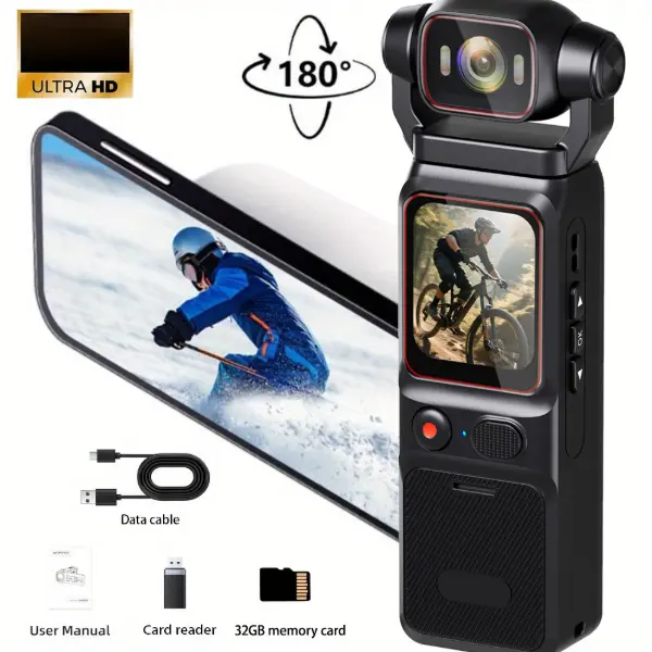 HD 1080P Portable Sports Handheld , Bicycle Riding Sports Night Vision, 180 Degree Rotating Lens, Handheld Video Recorder for Outdoor Sports Riding, Mini Sports , 1.69 Inch LCD Display, Outdoor Sports Traveling Sports , Men's Gift