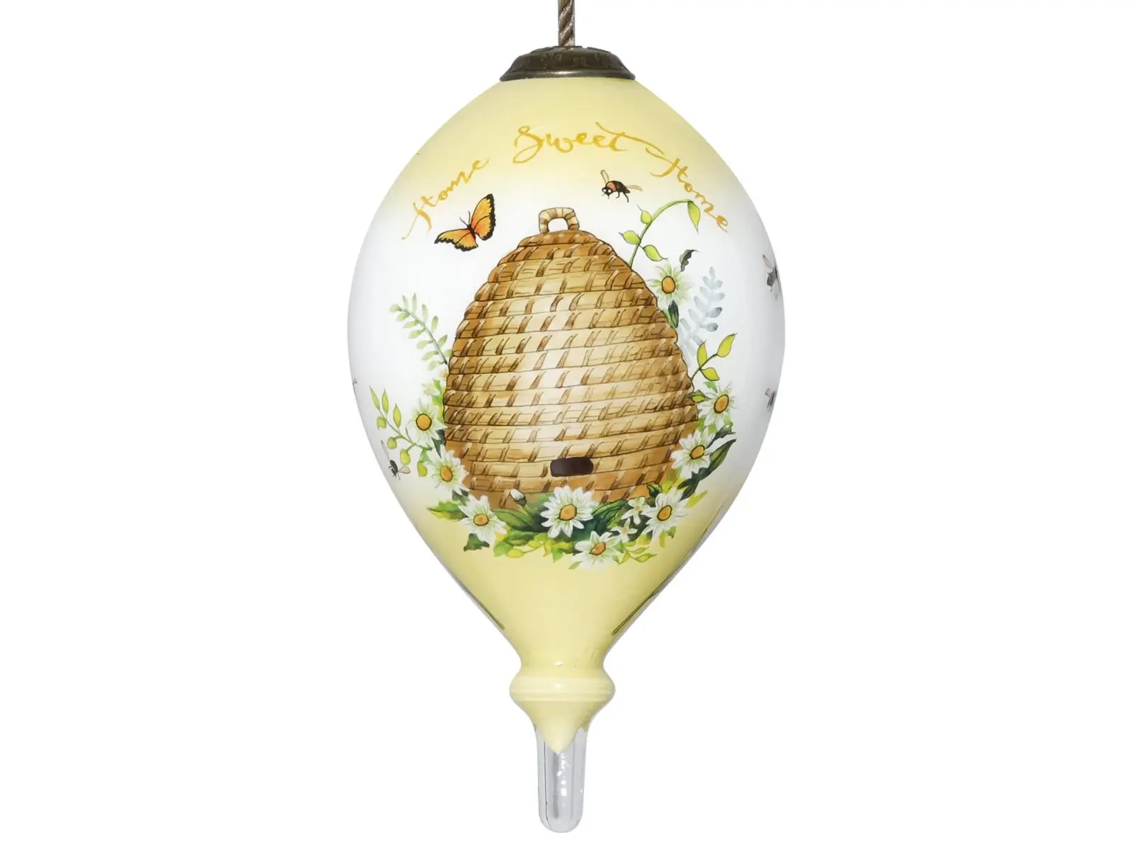 212 MAIN Antique Oval Honeycomb Beehive Glass Christmas Tree Ornament - 4.75"x2.5"x2.5", Hand-Painted, Mouth-Blown, Multi-Color, Adjustable, Hangable Floral Home Decor, Ideal Holiday Gift for Festive Occasions, 4.75" X 2.5" X 2.5"