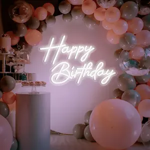 Happy Birthday neon sign LED neon light, suitable for bedroom, holiday celebration, holiday atmosphere, and birthday party wall decoration USB power supply, switch control Dimmable Nightlight Decorative Lighting,Perfect for Moms