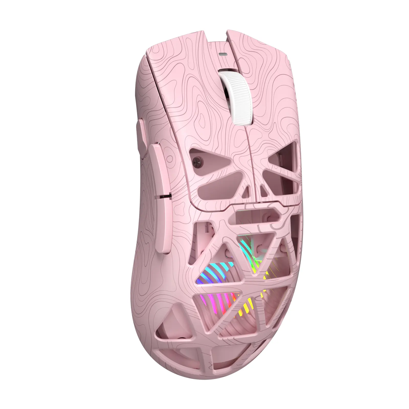 AULA SC620 Pink Contour Skeleton Wireless Gaming Mouse - Cute 67g Lightweight PC Accessories with Fire Button, PAW3311 Optical Sensor, Low Latency, 12K DPI, Tri-Mode Connection, Color-Changing RGB Backlight, Multi-Device Compatibility for FPS Games