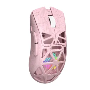 AULA SC620 Pink Contour Skeleton Wireless Gaming Mouse – Cute RGB 67g Lightweight Mouse with Fire Button, 12K DPI & Tri-Mode Connection mouse for  fps