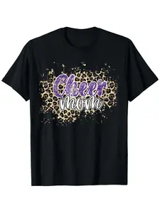 Womens Cheer Mom Leopard Cheetah Print Purple Cheer T-Shirt
