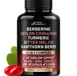 Berberine with Ceylon Cinnamon | Bitter Melon (Karela) | Apple Cider Vinegar | Hawthorn Berry | Citrus Bergamot | Turmeric - 15-in-1 Supplement for Heart Support, Metabolism & Energy - 60 Capsules