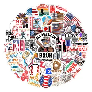 50pcs Baseball American Themed Stickers Pack, Waterproof Vintage Sports Patriotic Baseball Decals for Laptop, Water Bottle, Journal & Scrapbook, Baseball & Patriotic Sports Lover Gift