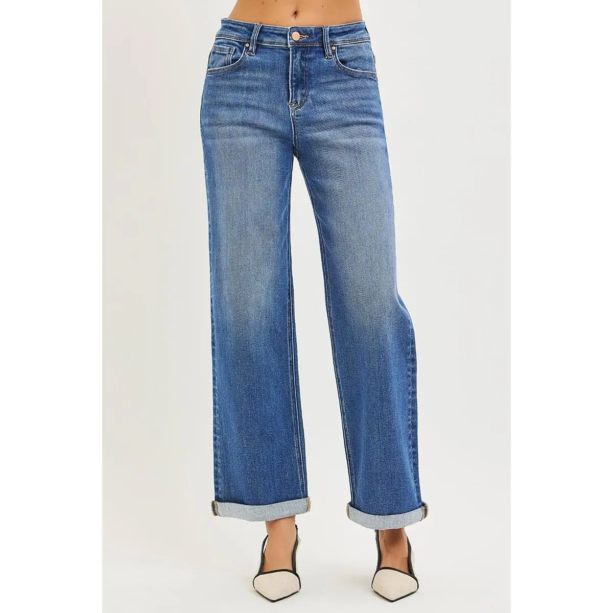 RISEN Full Size High Rise Relaxed Fit Ankle Straight Cuff Jeans Plus Size