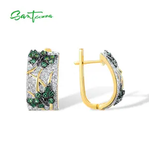 SANTUZZA Lab Created Green Spinel White Cubic Zirconia 925 Silver Earrings Butterfly Delicate Jewelry