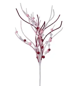 31" Glittered Ball Twig Spray (Red/Irid Pink/White)