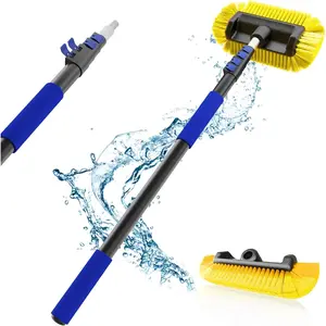 26Ft Reach Car Wash Brush with Long Handle, Car Cleaning Brush 12-Inch Soft Bristles, 5-20Foot Aluminium Telescoping Pole for Scratch-Free Cleaning RV, Car, Boats, Truck, Floors, Solar Panels