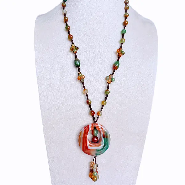 Handcrafted Natural Agate Chalcedony Beaded Long Sweater Necklace, Natural Stone Jewelry for Daily Wear