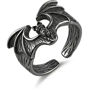 Open Bat Wing Ring for Men Women, Stainless Steel Gothic Statement Ring, Punk Rock Biker , Size 7-12