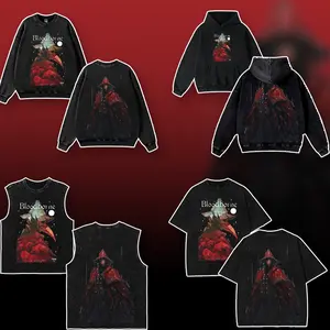 Bloodborne Eileen The Crow Song of Crow Plague Doctor Graphic Washed Cotton Tops (Tee, Hoodie, Tank, Sweatshirt) Dark Fantasy Vintage Oversized T-Shirt Gothic Streetwear Menswear