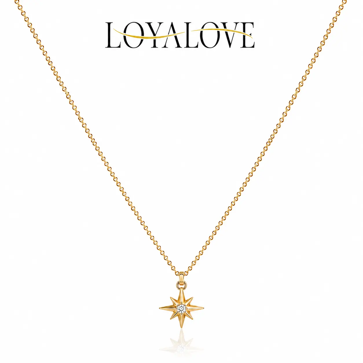 Loyalove 14K Gold Plated Star Necklace for Women, Dainty Celestial Starburst Pendant with Sparkling Crystal, Minimalist Layering Necklace, Trendy Everyday Jewelry Gift for Her