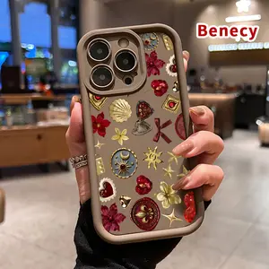 Treasure Ornament Array Pattern TPU Phone Case for iPhone 17 Pro Max 16 15 14 Plus 13 12 Mini 11 XR X XS Air E Shockproof Non Slip Military-Grade Protection Silicone Cover Smartphone Casing
