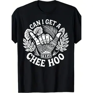 Men'S & Women'S Pacific Islander Chee Hoo Graphic T-Shirt - Pure Cotton Retro Polynesian Design with Hawaiian Tribal Print, Maori Tattoo Art & "Can I Get A Chee Hoo" Slogan - Unisex Casual Summer & Casual Attire for Beach, Festivals