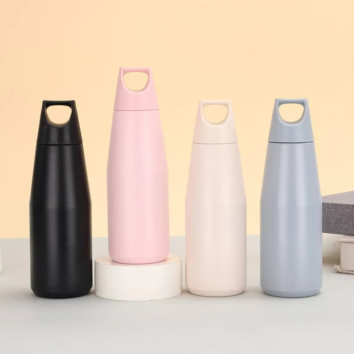 20oz/37oz American Style Conical Narrow Mouth Vacuum Flask, 304 Stainless Steel Insulated Water Bottle, Portable Handle for Outdoor Sports & Travel