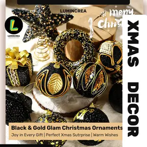 9PCS Black & Gold Edgy Glam Christmas Ornaments, Unique Statement-Making Pieces for Bold Festive Styles, Christmas Crafts Eve Lists Ornament Christmas ideas Room Decor