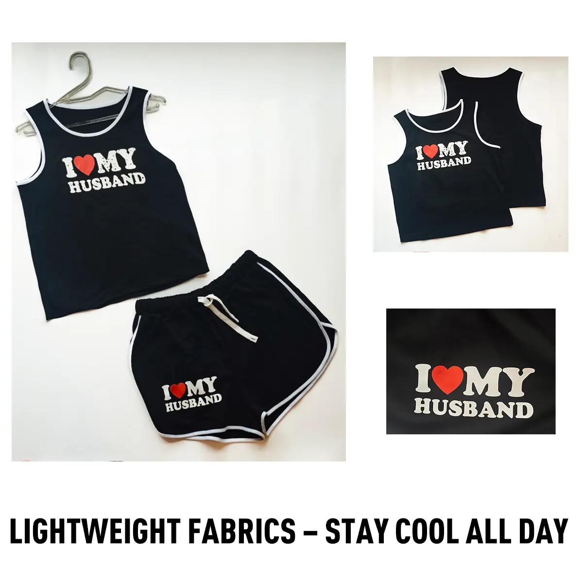 European And American Minimalist Style Heart-Shaped Print Vest + Loose Drawstring Shorts High-End Daily Suit