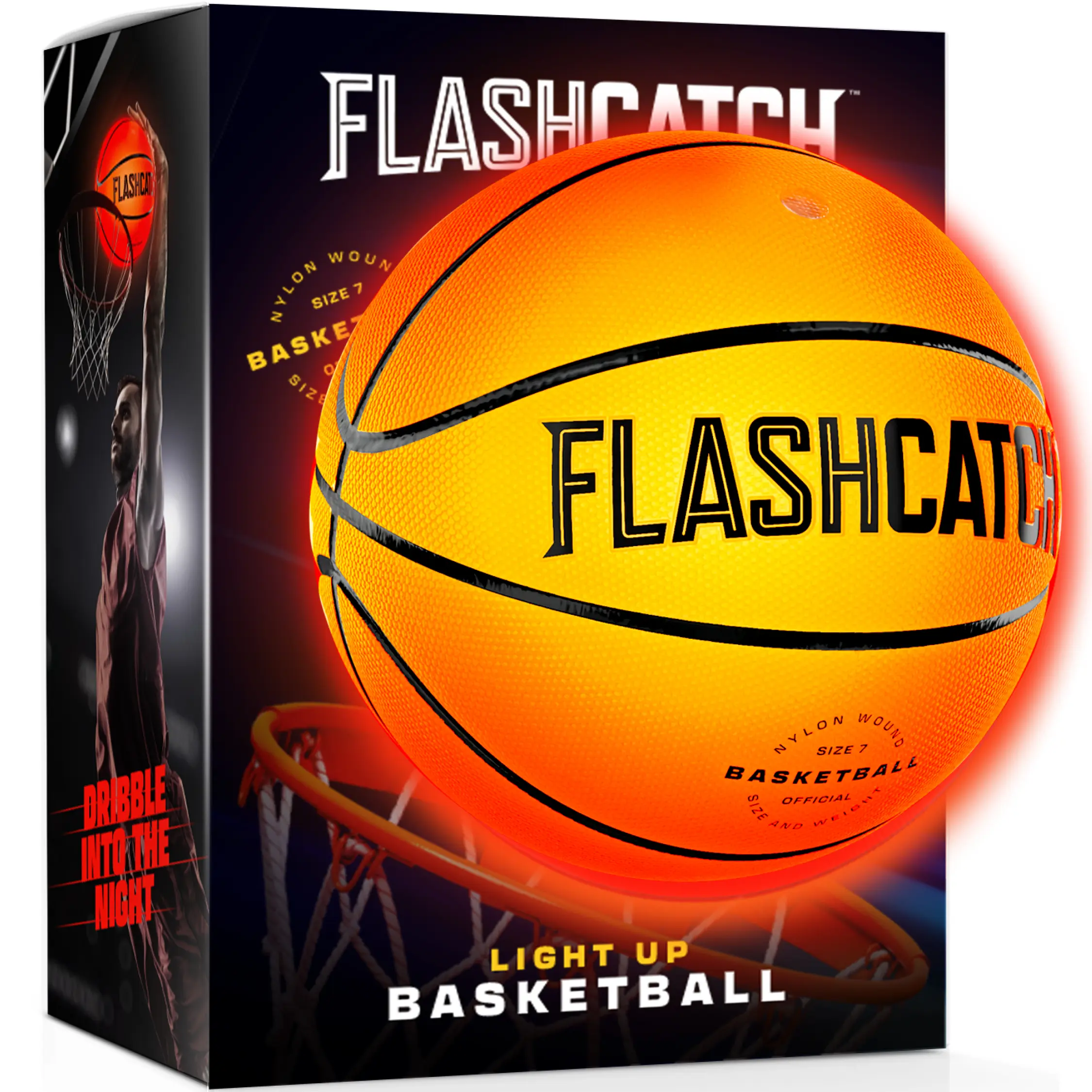 FLASHCATCH LED Lights Basketball, Official Size 7 Rubber Sports Equipment, Unisex Outdoor Gear, High Visibility Design for Night Play