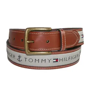 Tommy Hilfiger Men's Durable Leather Casual Belt with Fabric Inlay, Durable Belts