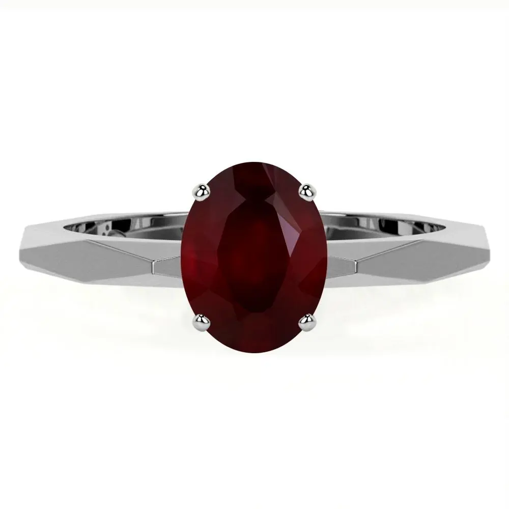 Natural Oval Cut Ruby Solitaire Ring (1.00cts)-RRB699-7X5-AA