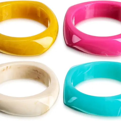 [Summervibes] 4 Pcs Colorful Square Acrylic Resin Bangle Bracelet Set,Wide Geometric Irregular Wristbands for Women Ladies Girls,Christmas Party Gifts,Hand Tools Kits