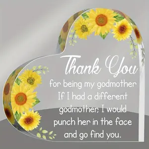 Godmother Gift from Godchild Thanks for Being My Godmother Heart Acrylic Keepsake Inspirational Gift Idea for Godmother's Birthday Mother's Day (Sunflower)
